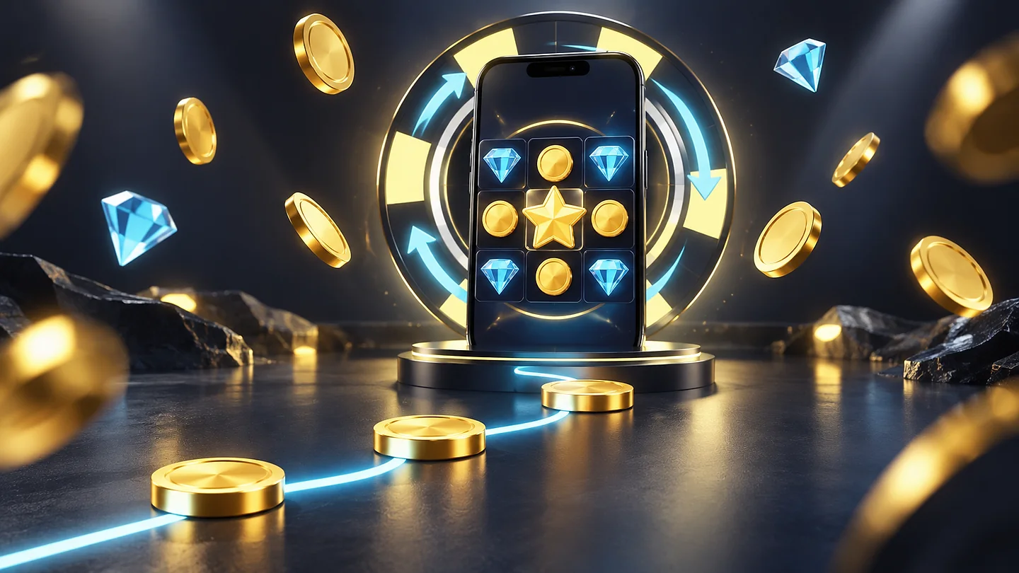 Three gold stepping discs along a glowing blue path leading to a phone.